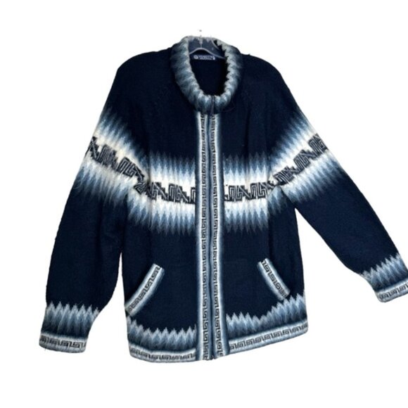 YUSUTEX Peru Alpaca Wool Artisan Cardigan Sweater Zip Jacket Soft Cozy Unisex L - Picture 2 of 16